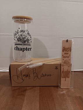 Glass Tumbler with Bamboo Lid And Wood Book Marker  Gift Set New